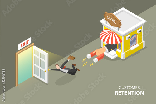 3D Isometric Flat Vector Conceptual Illustration of Customer Retention, Client Attraction Marketing Campaign