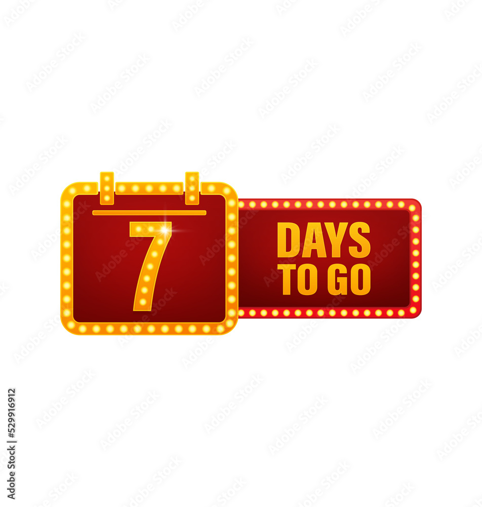 Fototapeta premium Seven days to go retro light on white background. Days to go light on light background.