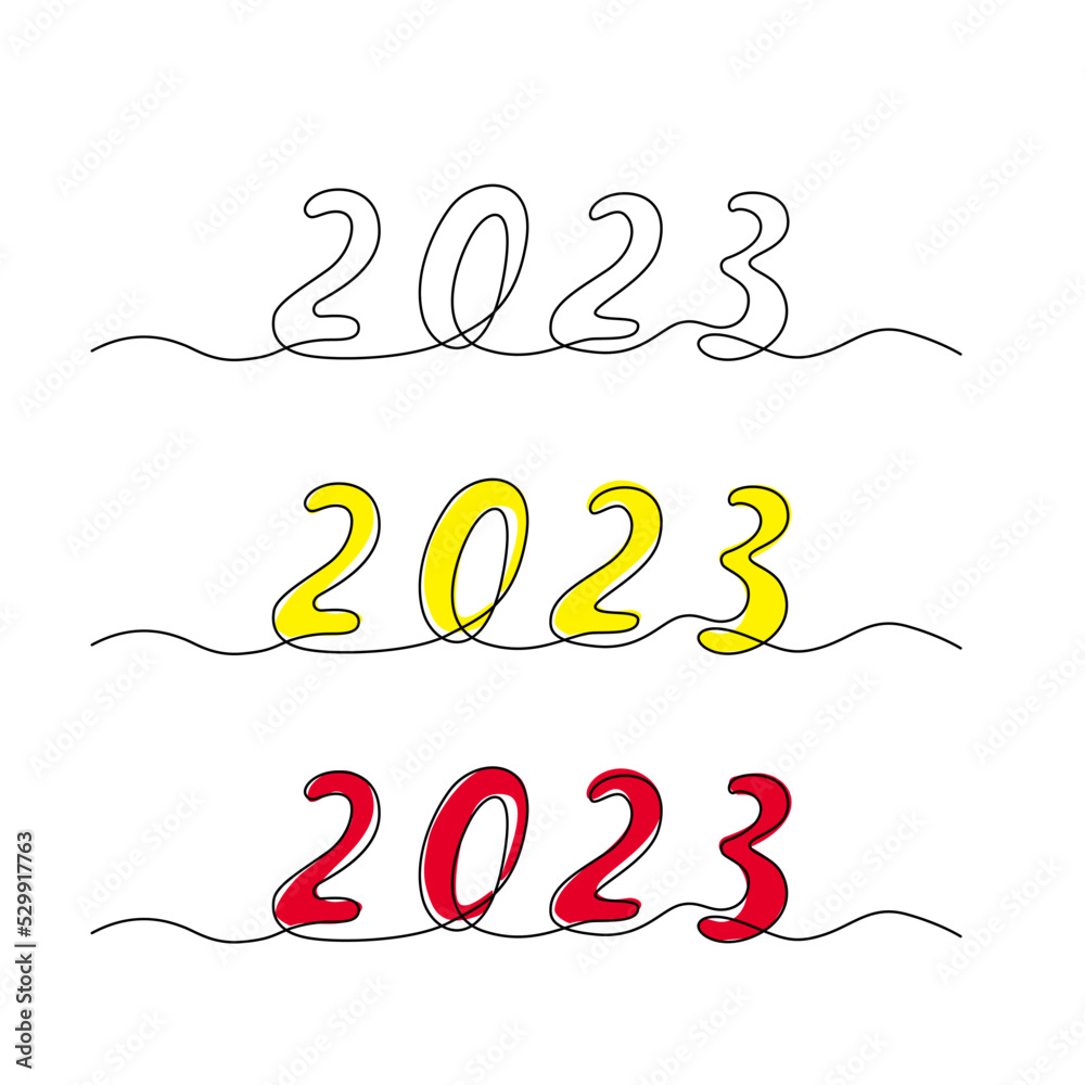 Obraz premium 2023 Hand Drawn Continuous One Line Vector Numbers