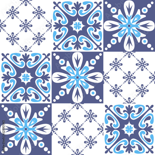 Mediterranean porcelain tiles, blue pattern for wall decoration, azulejo talavera spanish style
