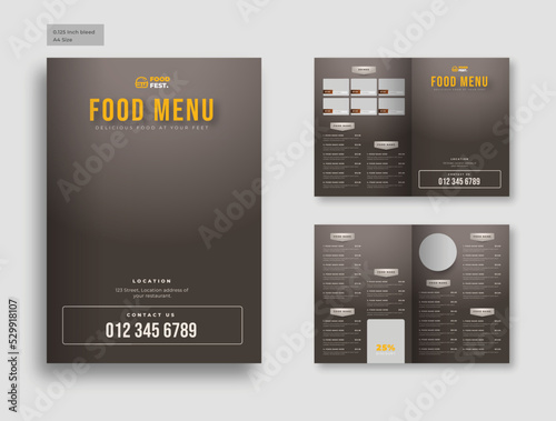 food menu bifold brochure flyer , restaurant menu template