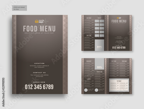 food menu bifold brochure flyer , restaurant menu template