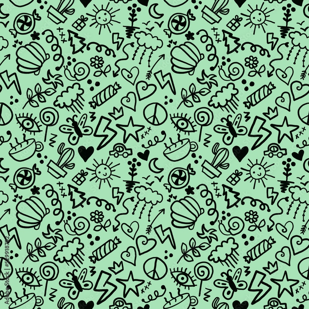 Chalkboard doodle cartoon seamless back to school pattern for kids clothes print and wrapping paper