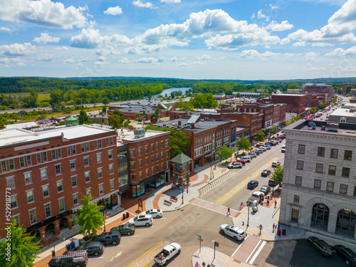 Concord downtown commercial center aerial view on Main Street near New Hampshire State House, city of Concord, New Hampshire NH, USA.  photo