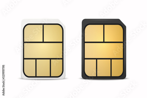 Vector 3d Realistic White and Black Plastic Nano Sim Card Template Set Isolated. Design Template of Sim Card for Mockup, Branding. Front View