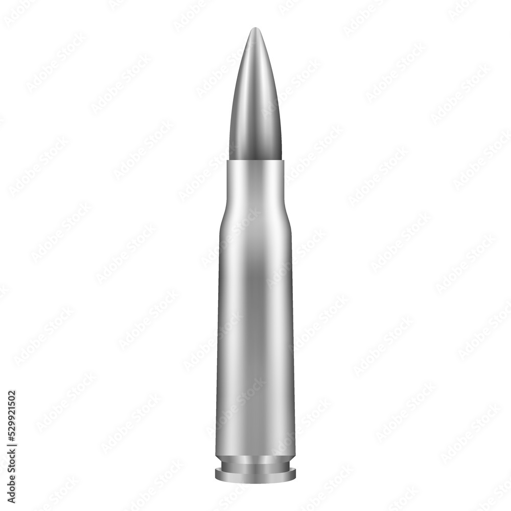 Metal bullet isolated on white background for automatic rifles. Bullet 7.62 mm Caliber Metal bullet isolated on white background for automatic rifles. Bullet 7.62 mm Caliber
