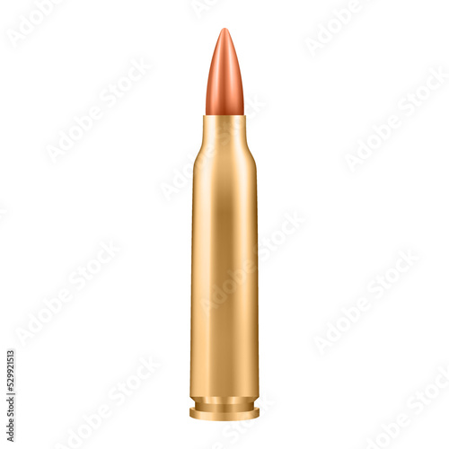 Metal bullet isolated on white background for automatic rifles. Bullet 5.56 mm Caliber