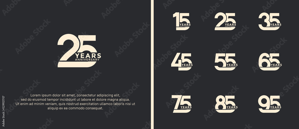 set of anniversary logotype white color on black background for celebration moment