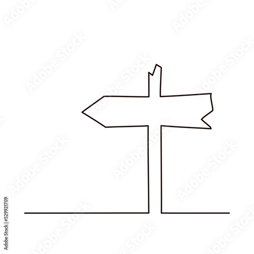 Road Sign Left and Right Arrows Continuous Line Drawing in One Line Vector Illustration Isolated on a white background.