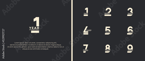 set of anniversary logotype white color on black background for celebration moment