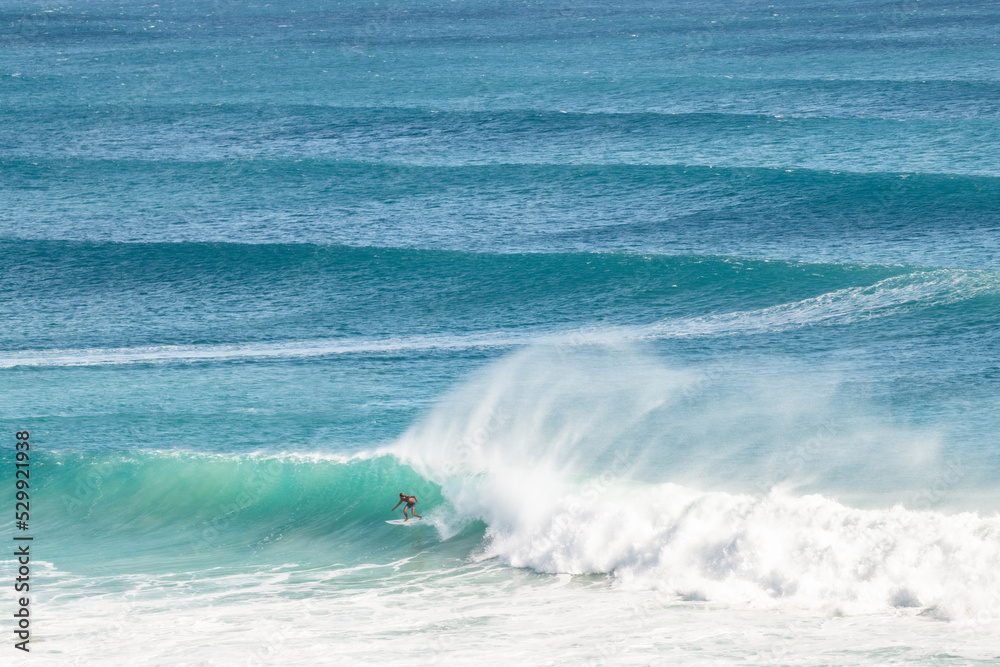 A surfer riding a wave on a long barrel on the Gold Coast A surfer riding a wave on a long barrel on the Gold Coast