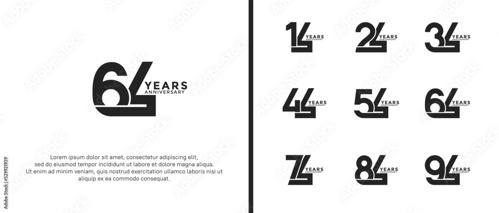 set of anniversary logotype black color on white background for celebration moment