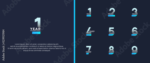 set of anniversary logotype blue color on dark blue background for celebration moment