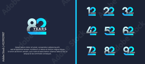 set of anniversary logotype blue color on dark blue background for celebration moment