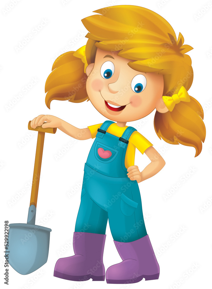 Cartoon farm character happy farmer woman isolated - illustration for children