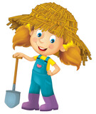 Cartoon farm character happy farmer woman isolated - illustration for children
