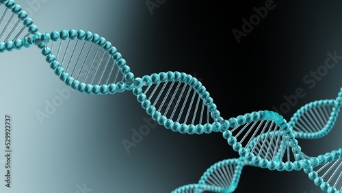 Science Molecular Crystal Blue DNA Model Structure under blue-black light. Concept 3D CG of vaccine development, regenerative and advanced medicine.