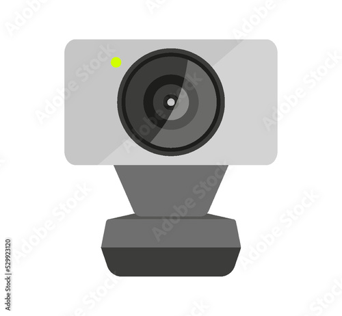 Webcam digital computer portable silver black flat. Video calling device conference communication Internet broadcast filming live meeting home element pc logo ads web tech store electronic mockup