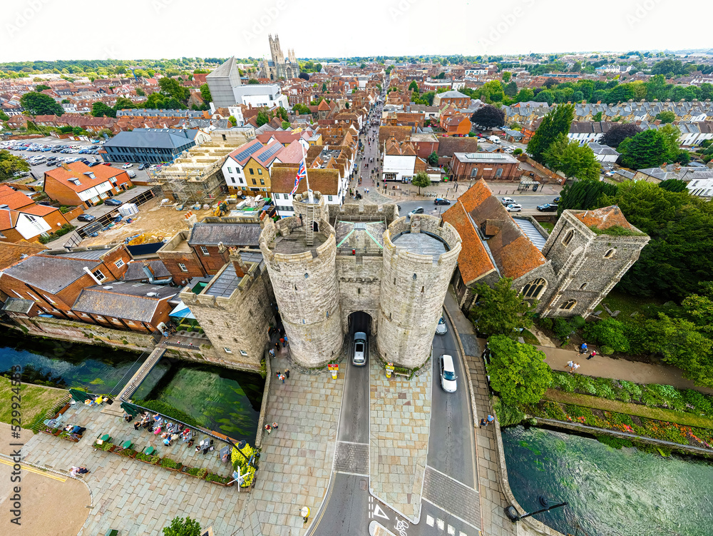 Obraz premium Aerial view of Canterbuty, cathedral city in southeast England, was a pilgrimage site in the Middle Age, England