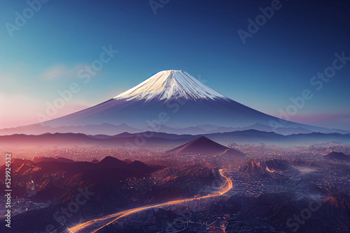 Mountain Fuji and Fujiyoshida Town Illustration