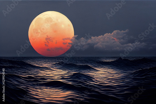 Fotografia Full moon rising over the ocean