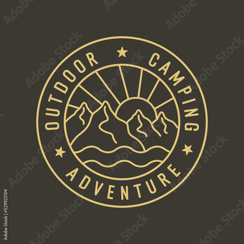 Simple mono line design of the nature outdoor camping adventure life design for badge, sticker, patch, t shirt design