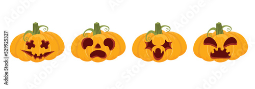 Halloween pumpkin ghost set. Carved pumpkin cartoon icon. Scary smiley face. vector illustration isolated on white background