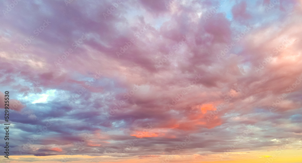 multi coloured colourful cloudy Sunset over Melbourne CBD VIC Australia