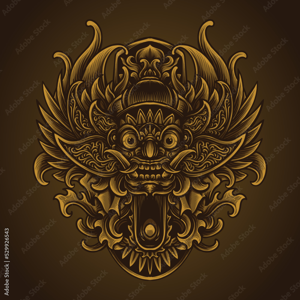 artwork illustration and t shirt design barong engraving ornament