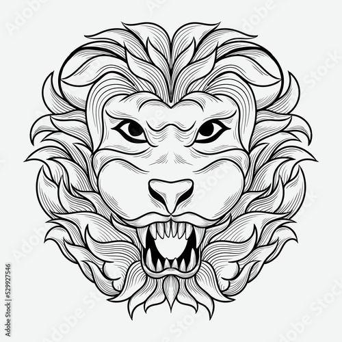 tattoo and t shirt design black and white hand drawn lion head engraving ornament