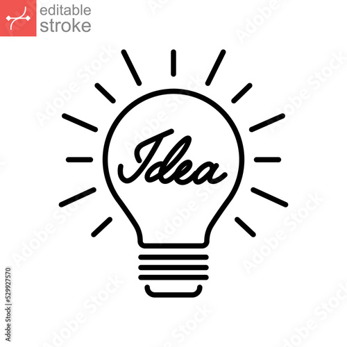 Idea light bulb line icon. Bright lamp For innovation, creative, inspiration symbol. Problem solving or Solution. Outline style. Editable stroke Vector illustration. Design on white background EPS 10