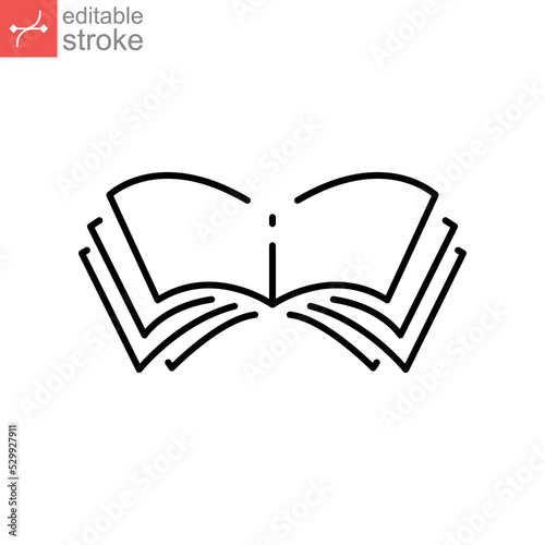Open book line icon. E-book, cover digital magazine, dictionary, science novel. simple pictogram for bookstore, library logo Editable stroke. vector illustration. Design on white background. EPS 10
