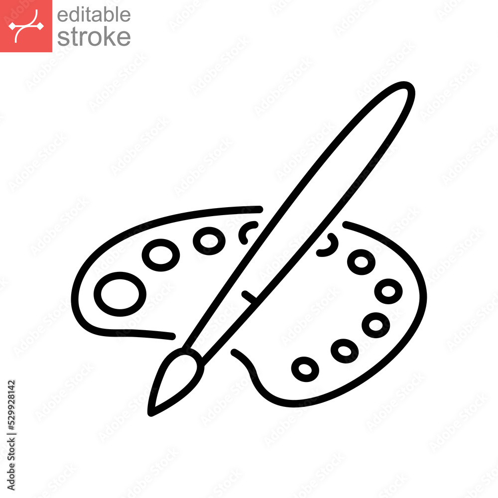 Brush, pallet color line icon. Paint brush with color palette. Watercolor for drawing and sketch of artist equipment. Colors paint, Artistic brush. Editable stroke. Design on white background. EPS 10 Brush, pallet color line icon. Paint brush with color palette. Watercolor for drawing and sketch of artist equipment. Colors paint, Artistic brush. Editable stroke. Design on white background. EPS 10
