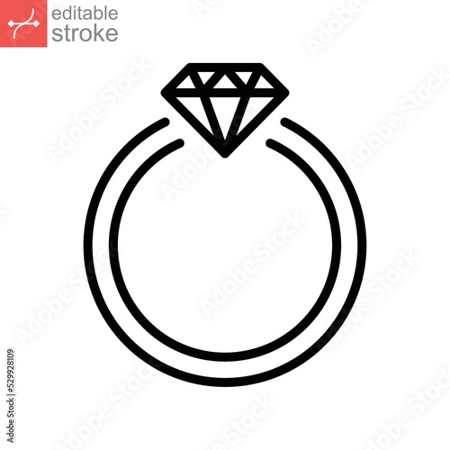 Diamond ring line icon. Woman wedding ring shiny elegant for fiance relationship. Engagement Jewelry. Marriage Jewel Accessory. Editable stroke. Vector illustration. design on white background EPS 10