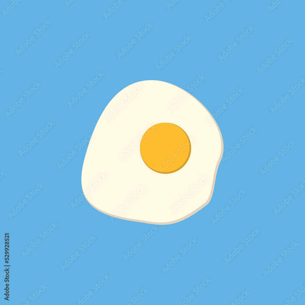 Fried egg illustration for breakfast or lunch with colored doodle style on blue background Fried egg illustration for breakfast or lunch with colored doodle style on blue background