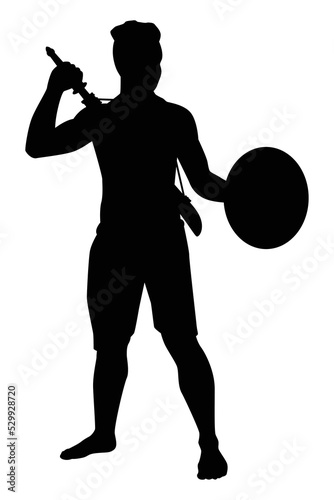 Ancient Asian warrior with his weapon silhouette vector on white background