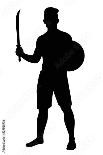 Ancient Asian warrior with his weapon silhouette vector on white background