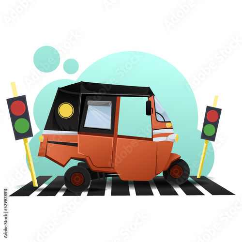 Bajaj, the three wheeled public transportation that characterizes the city of Jakarta Indonesia