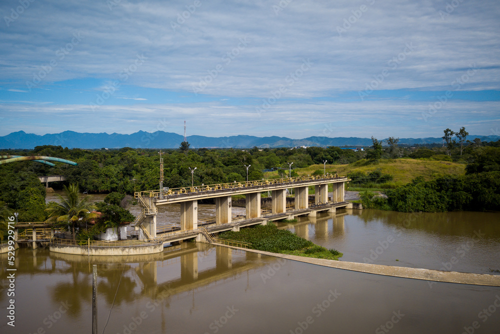 Fototapeta premium The water collection lagoon guarantees the water supply for the metropolis of Rio de Janeiro. The waters of the Guandy River arrives polluted at the largest water treatment plant in Latin America.