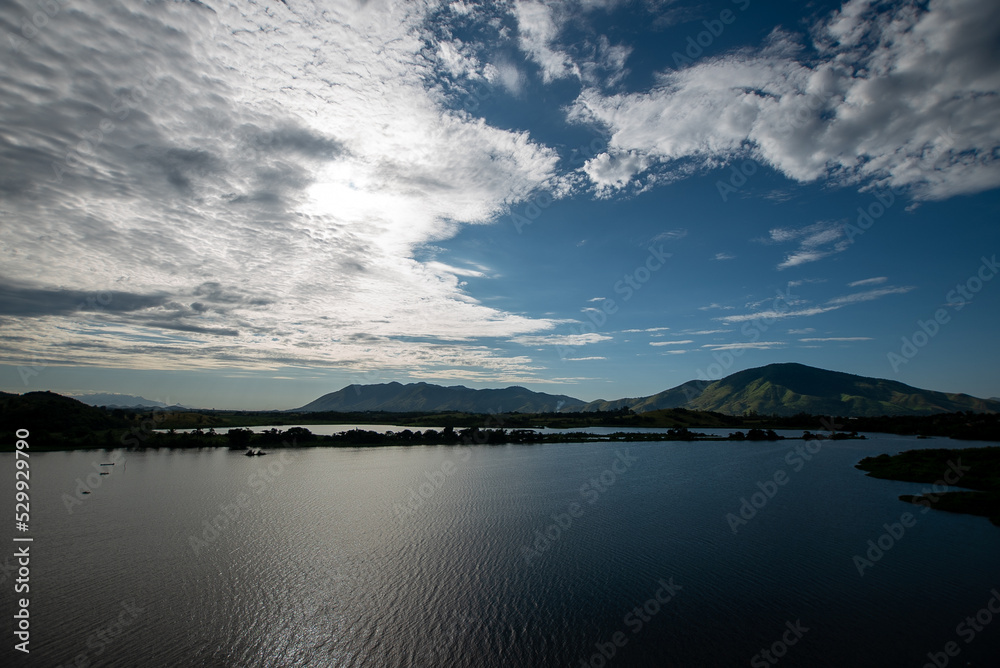 Fototapeta premium The water collection lagoon guarantees the water supply for the metropolis of Rio de Janeiro. The waters of the Guandy River arrives polluted at the largest water treatment plant in Latin America.