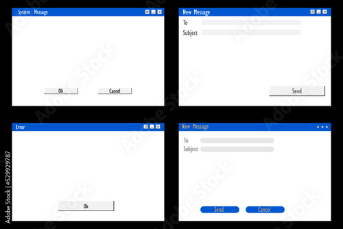 Set computer message system. Computer interface. Dialog frame. Vector illustration. Stock image. 