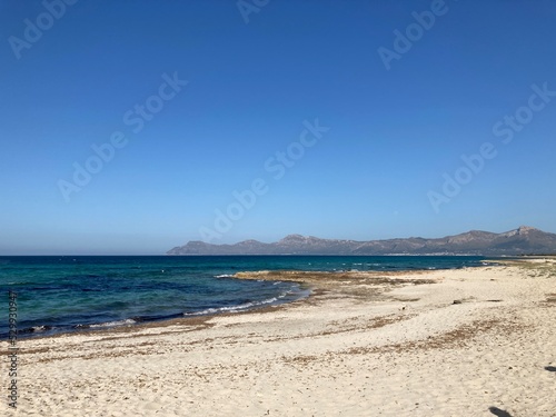 Balearic Islands, Mallorca, Spain: 03-07-2021: Beautiful beach Playa de Formentor and Soller, Palma Mallorca, Spagna