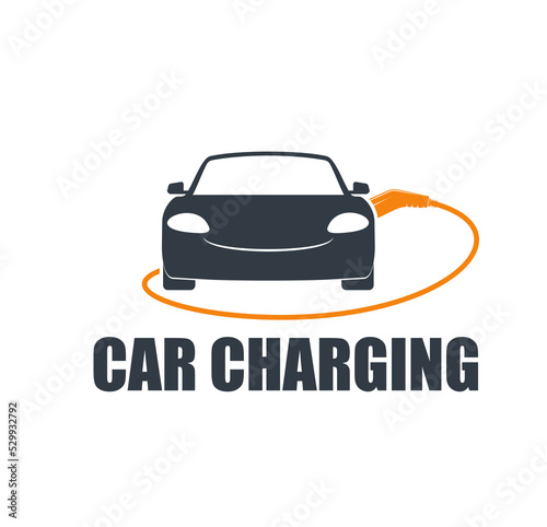 Electric car charging station icon. Battery charger plug. EV car or hybrid vehicle battery recharge icon, renewable energy and electromobility technology vector emblem or symbol