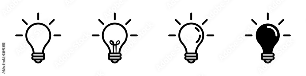 Conjunto de iconos de bombilla. Concepto de iluminación. Foco de luz. Ilustración vectorial Conjunto de iconos de bombilla. Concepto de iluminación. Foco de luz. Ilustración vectorial