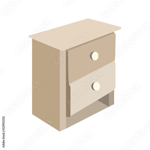 Drawer chest, dresser, bedside table. Vector. Wooden furniture icon in flat design. Cartoon house equipment for bedroom and living room isolated on white background.
