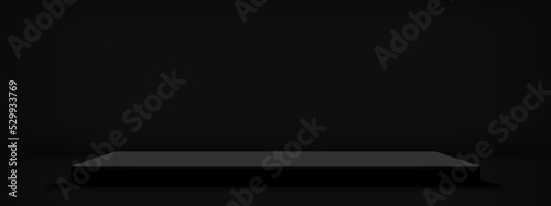 Empty square pedestal base for product display, advertising, sale, and show on black background. Minimal style. Vector illustration.