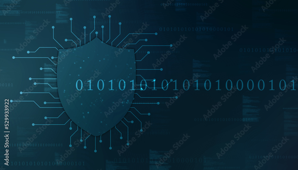 Obraz premium Protect and Security concept. Digital Shield on abstract technology background, Cyber security and information or network protection. Future technology web services for business and internet project