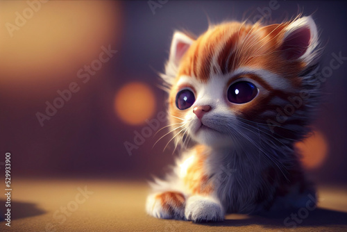 Cute little kitten, 3d illustration, adorable cartoon photo