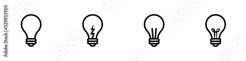 Conjunto de iconos de bombilla. Concepto de iluminación. Foco de luz. Ilustración vectorial, estilo simple photo