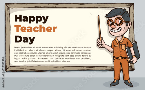 World teacher day banner with teacher smile on the board